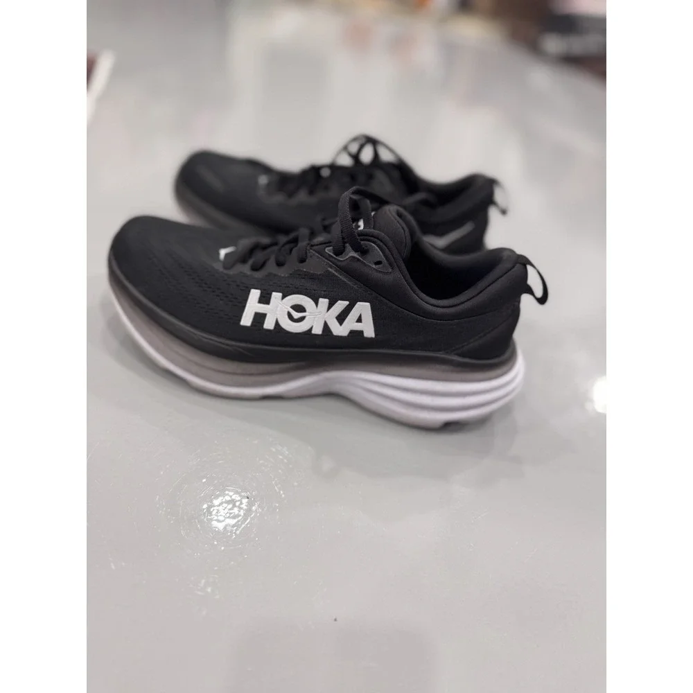 HOKA ONE ONE Bondi 8 Men's Black White Lace-Up Low Top Athletic Sneakers
